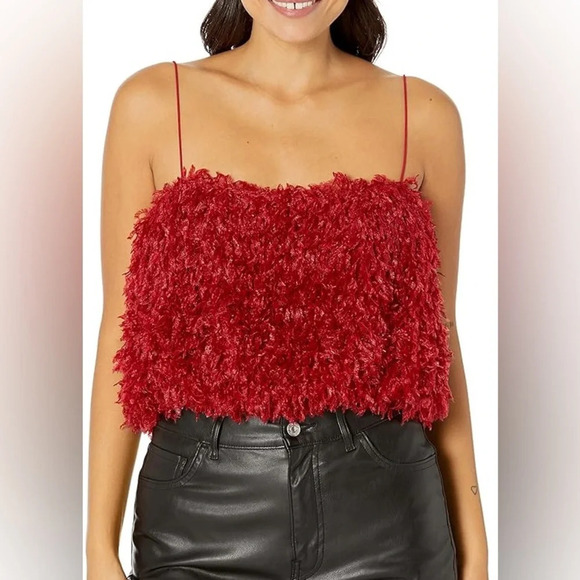 Show Me Your MuMu Tops - NWT Show Me Your Mumu She Cute Red Faux Feather Crop top XS